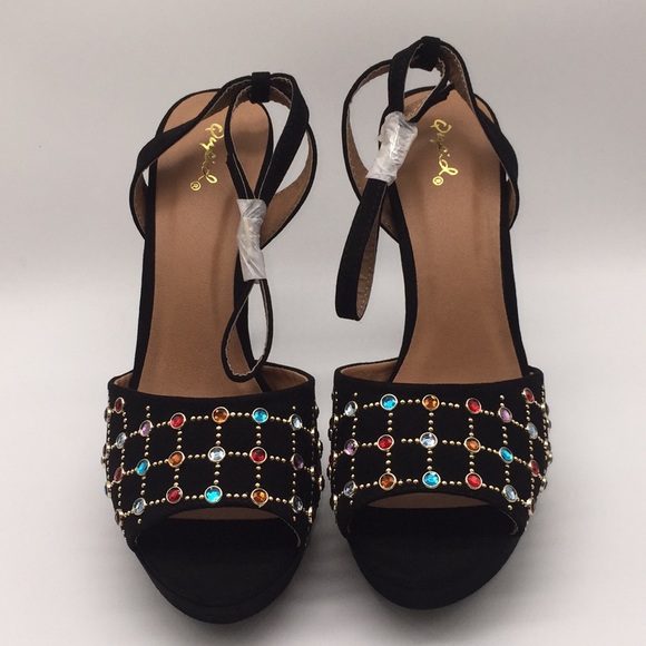 Qupid Ladies Platform Black Suede 5” Heels Pumps Open Toe Black Suede Size 10 - Picture 8 of 16